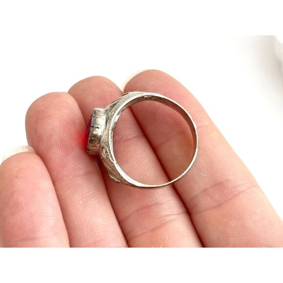 Natural Garnet Oval Cut Gemstone Carved Sterling Silver Vintage Ring - sz 10 - Picture 10 of 10